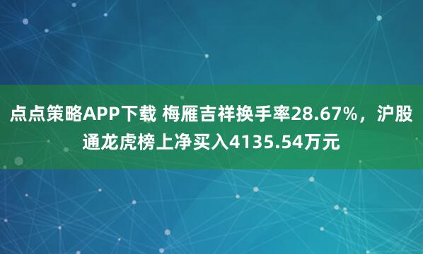 点点策略APP下载 梅雁吉祥换手率28.67%，沪股通龙虎榜上净买入4135.54万元